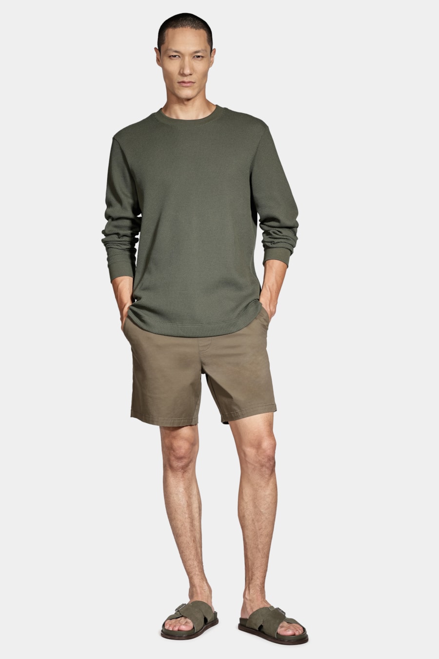 Shorts Elástico Color Sarjado Verde Militar — foto 2 de 6