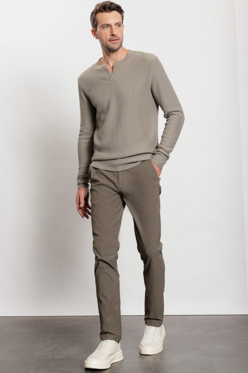 Suéter de Tricot Henley Cinza Escuro