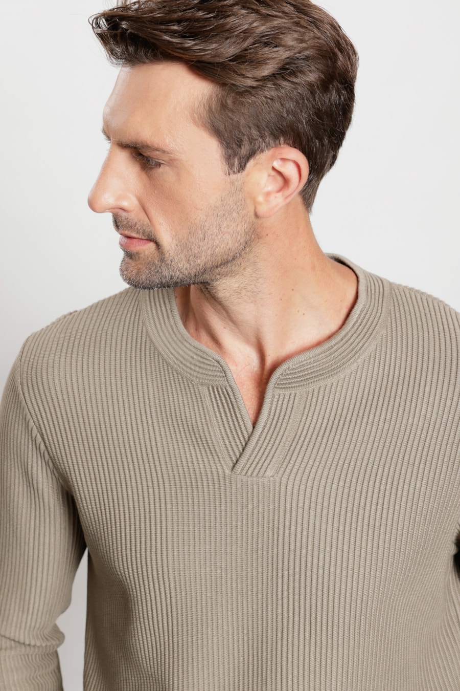 Suéter de Tricot Henley Cinza Escuro — foto 3 de 6