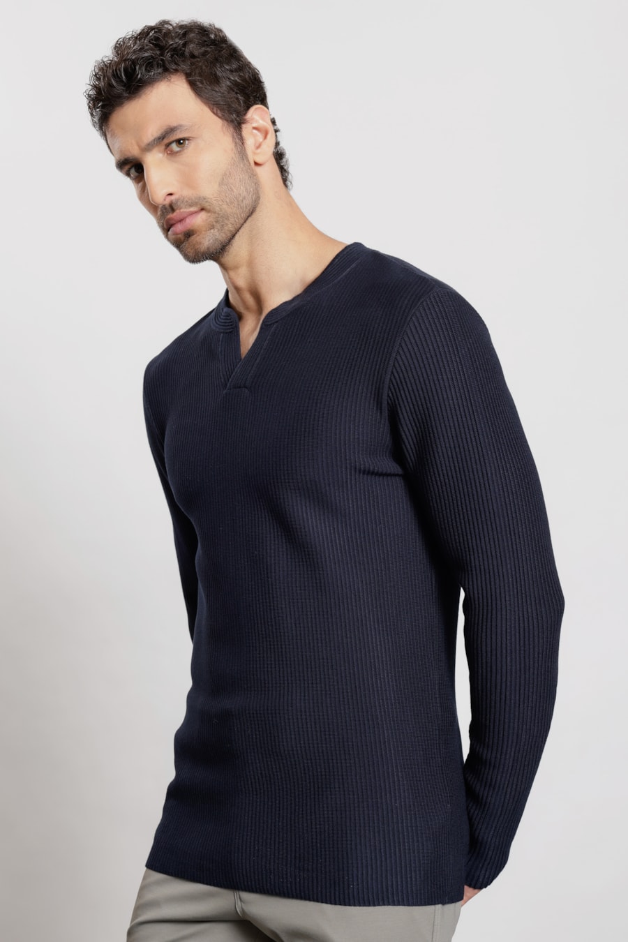 Suéter de Tricot Henley Marinho Escuro — foto 1 de 7