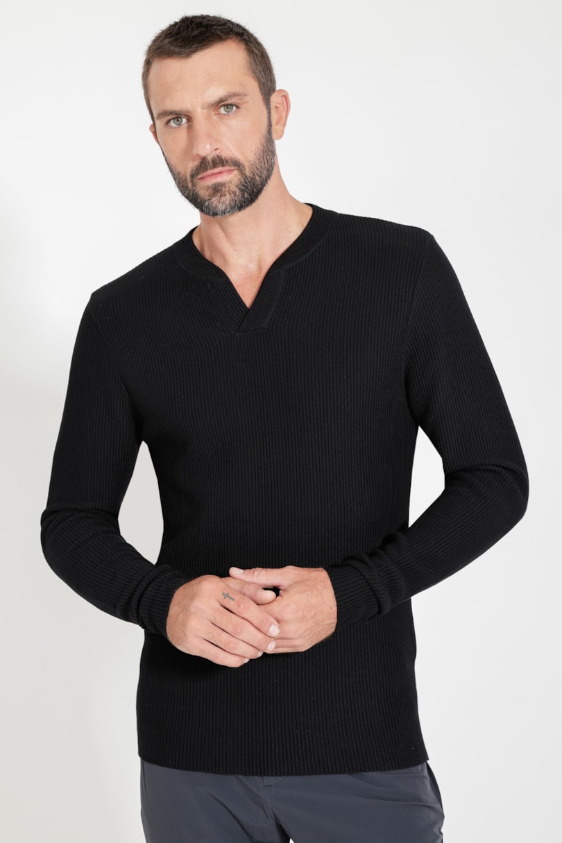 Suéter de Tricot Henley Preto