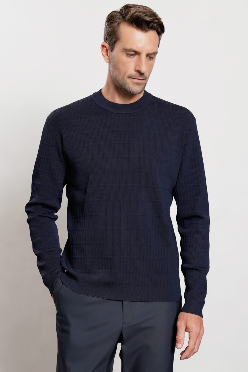 Suéter de Tricot Rayon Grid Marinho