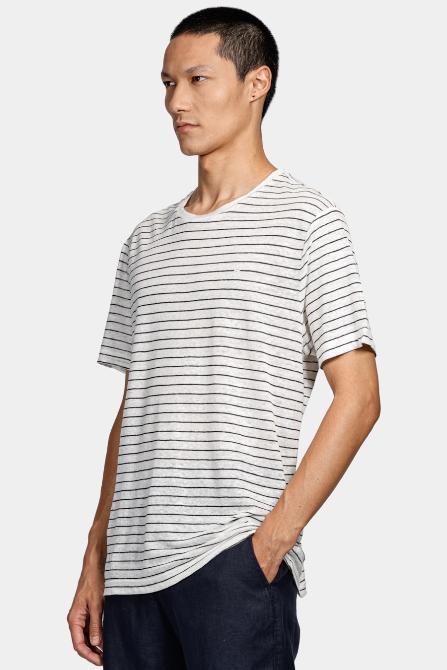 T-Shirt Stripe Linen Off White Com Marinho — foto 1 de 4