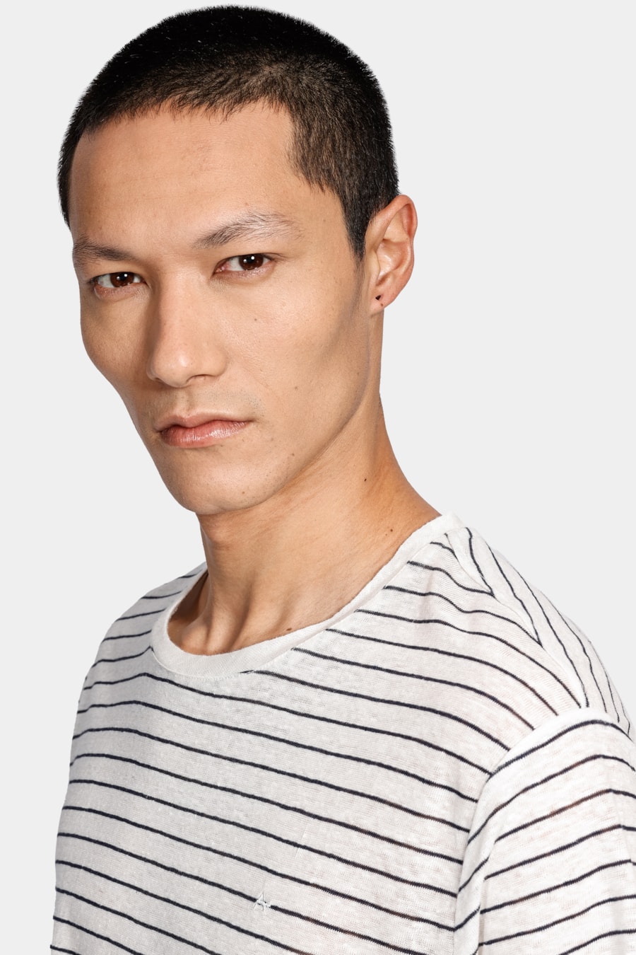T-Shirt Stripe Linen Off White Com Marinho — foto 3 de 4