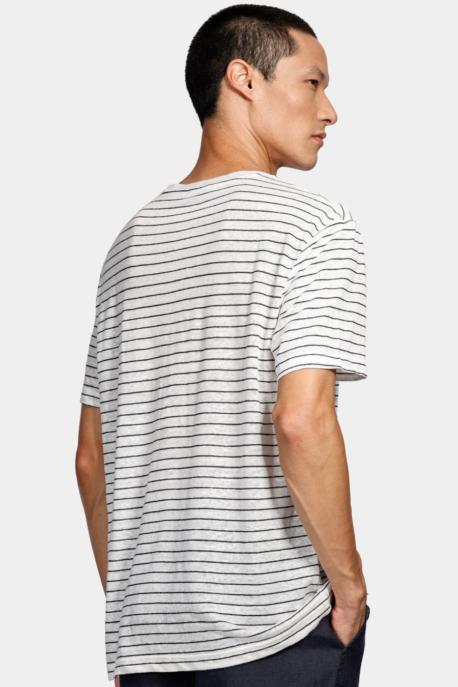 T-Shirt Stripe Linen Off White Com Marinho — foto 4 de 4