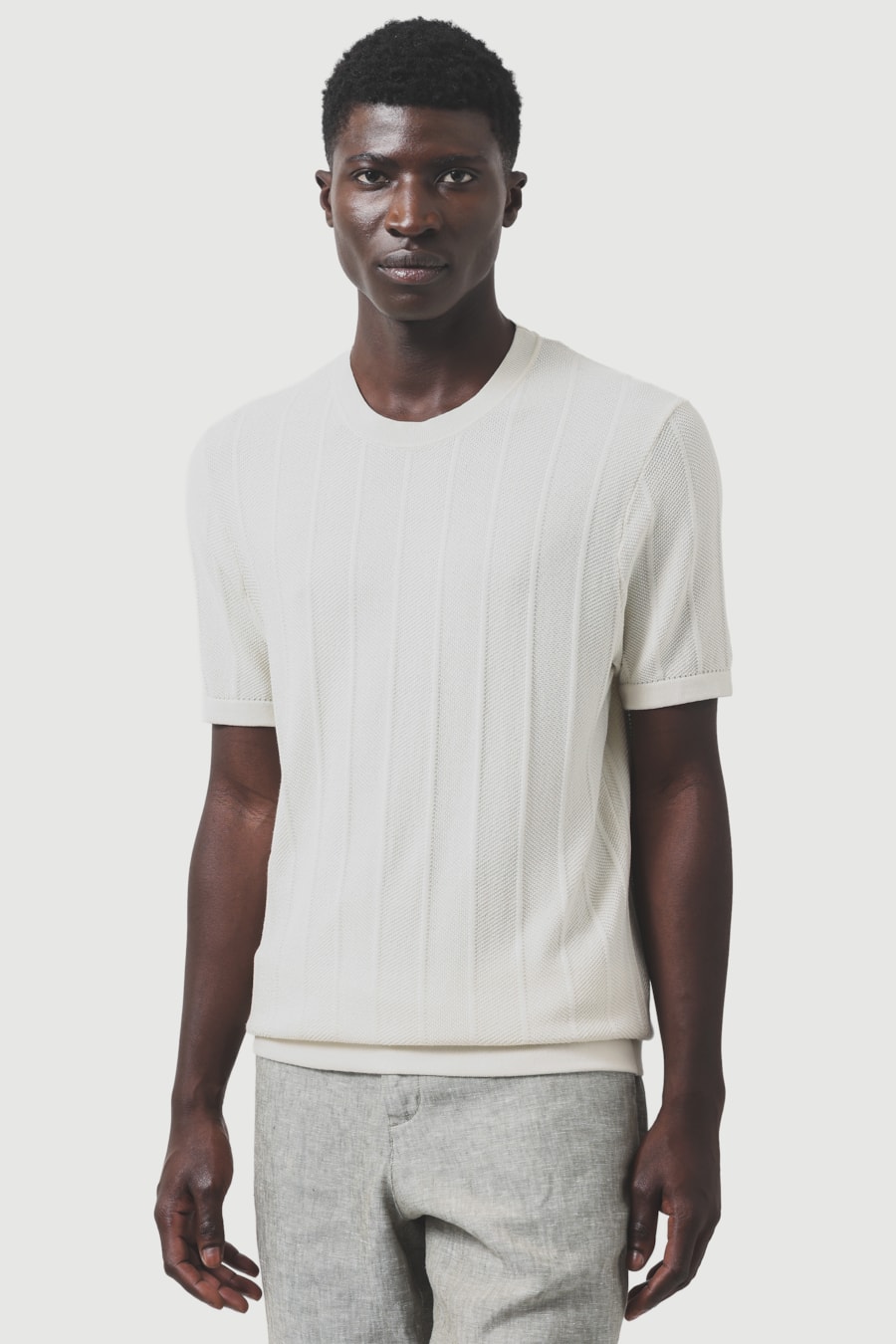 Tricot Manga Curta Jacquard Chevron Off White — foto 1 de 6