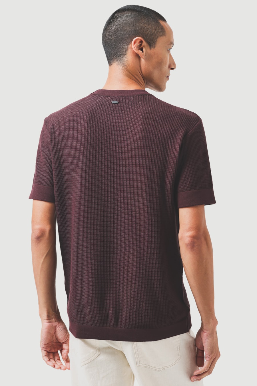 Tricot Manga Curta Jacquard Mini Grid Burgundy — foto 5 de 7