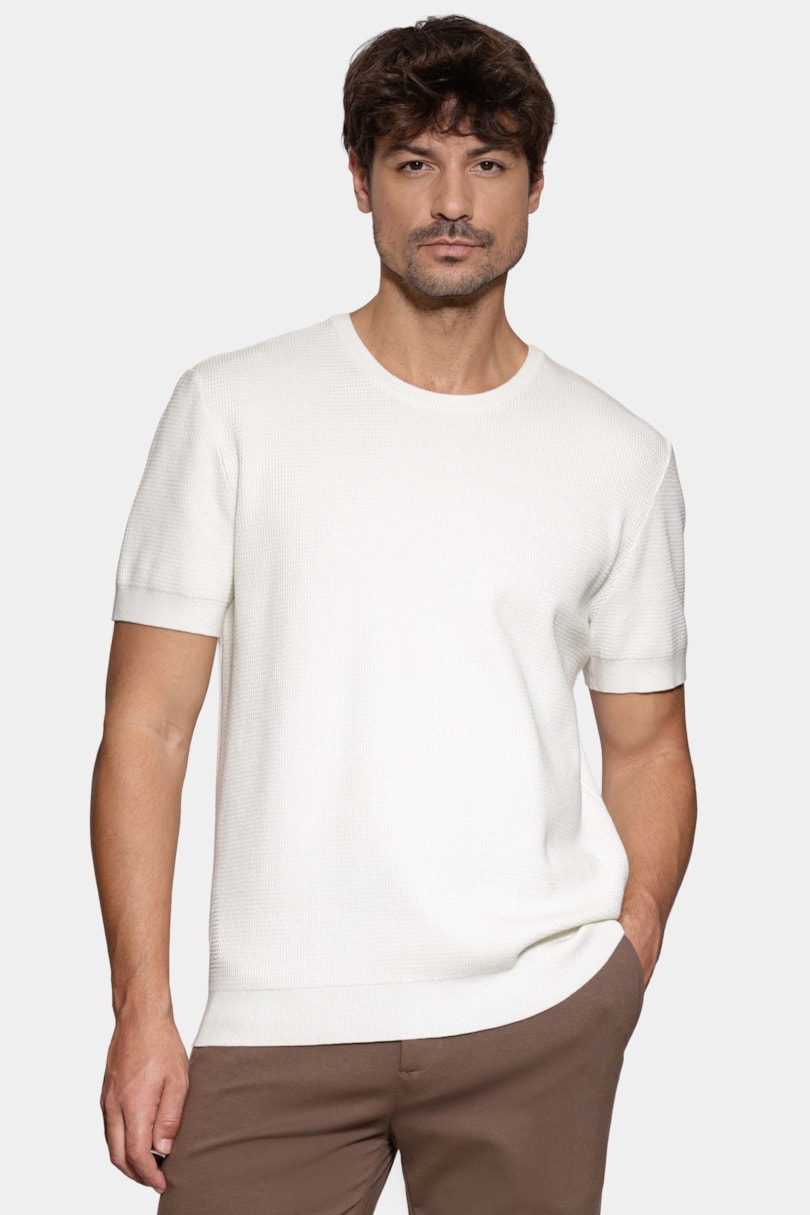 Tricot Manga Curta Jacquard Off White