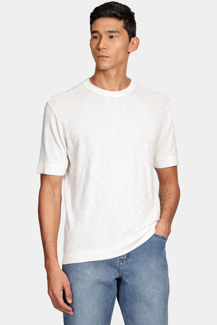 Tricot Manga Curta Jacquard Off White — foto 1 de 6