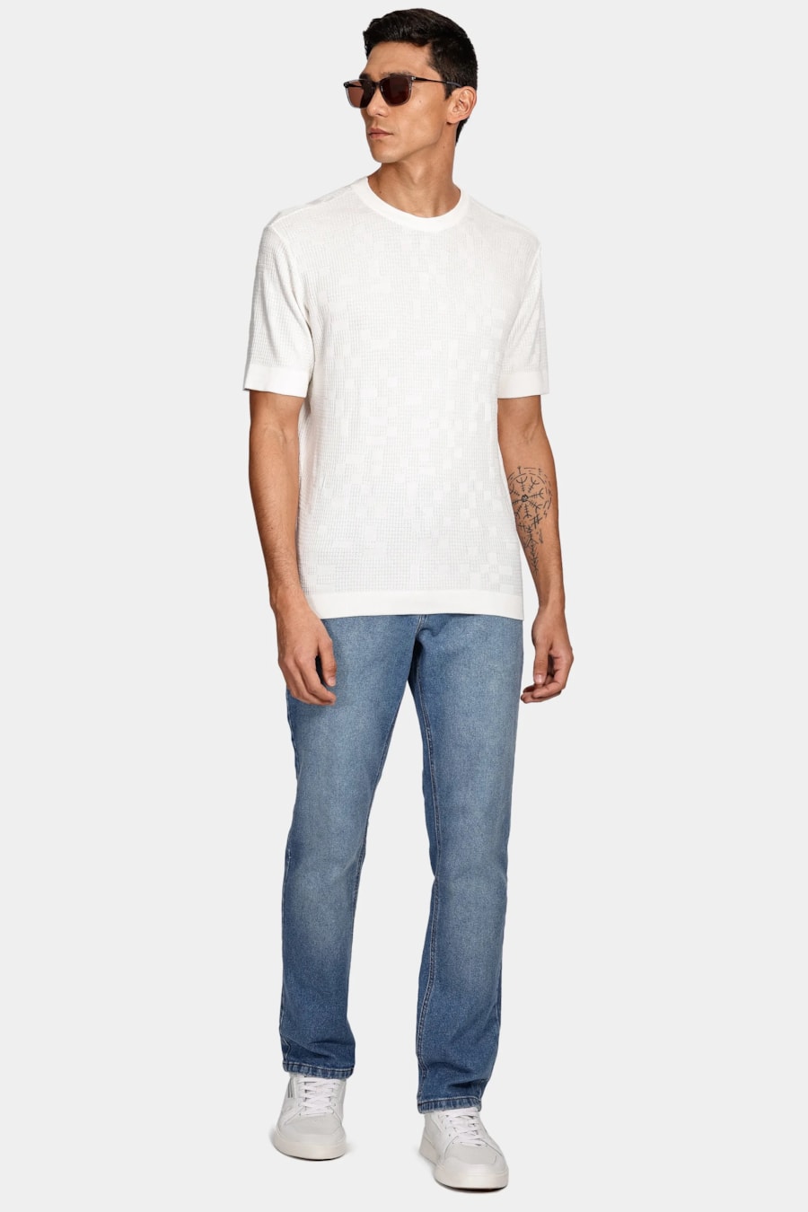 Tricot Manga Curta Jacquard Off White — foto 2 de 6