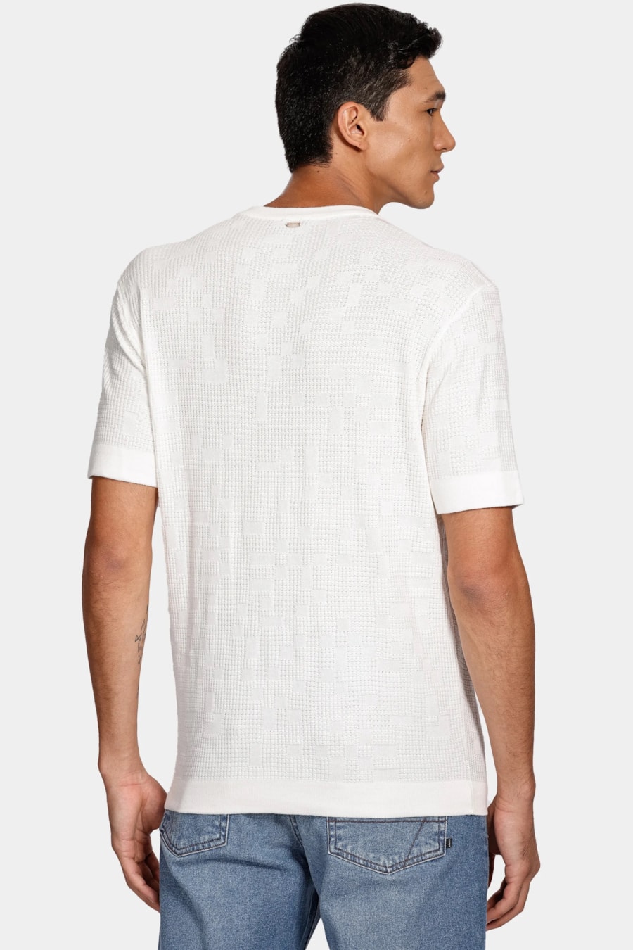 Tricot Manga Curta Jacquard Off White — foto 5 de 6