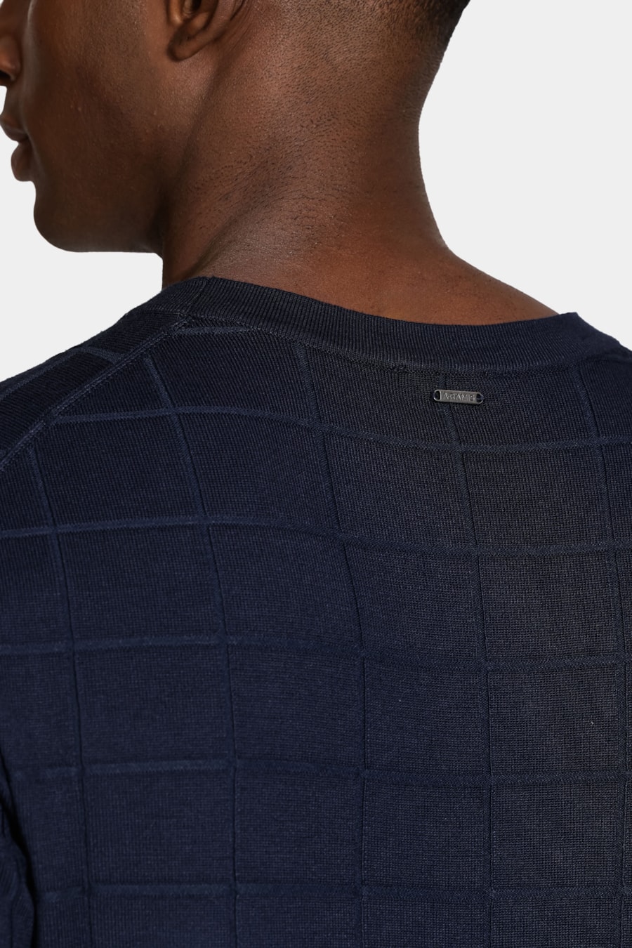 Tricot Manga Curta Jacquard Quadriculado Marinho — foto 4 de 6