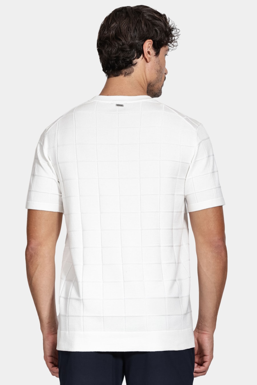 Tricot Manga Curta Jacquard Quadriculado Off White — foto 4 de 5
