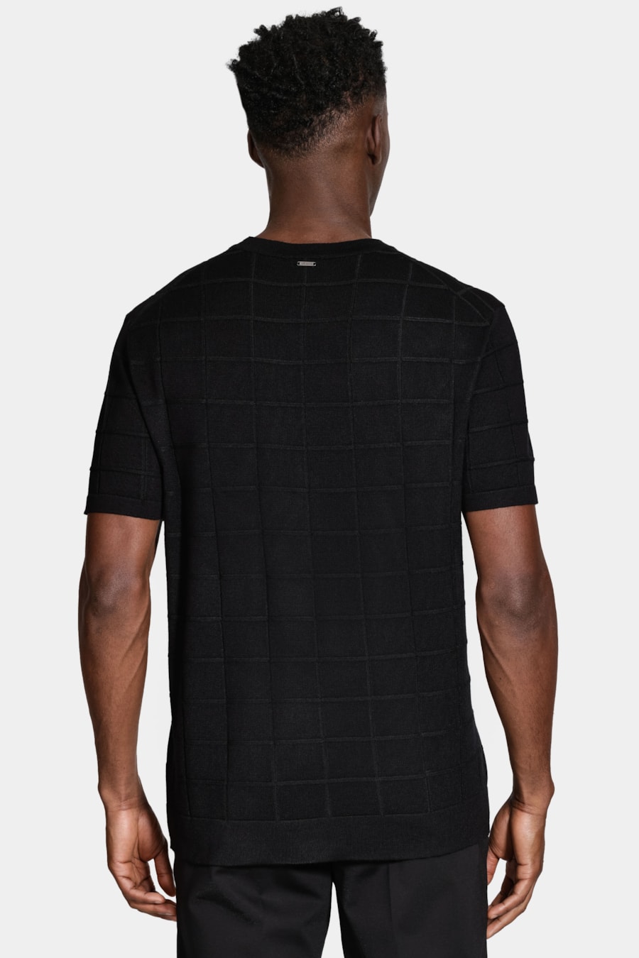 Tricot Manga Curta Jacquard Quadriculado Preto — foto 4 de 5