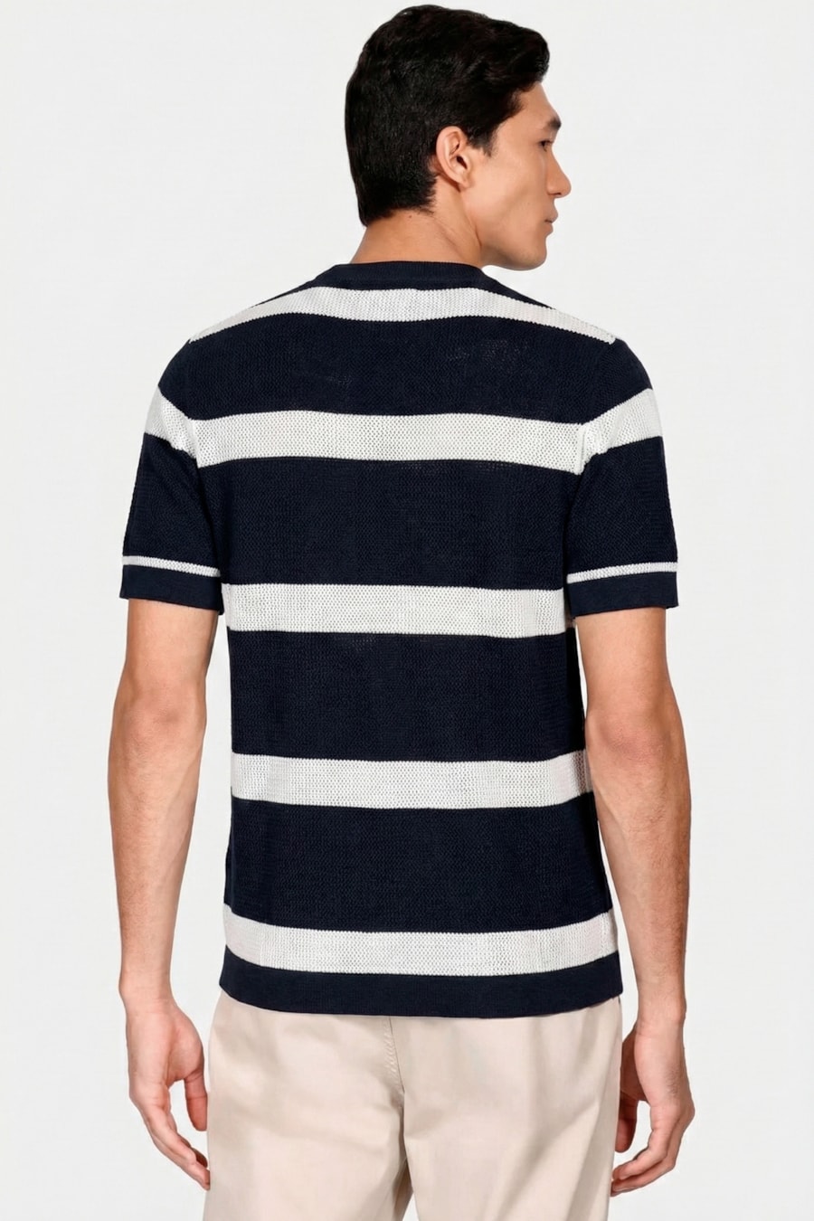 Tricot Manga Curta Listrado Marinho/Offwhite — foto 4 de 5
