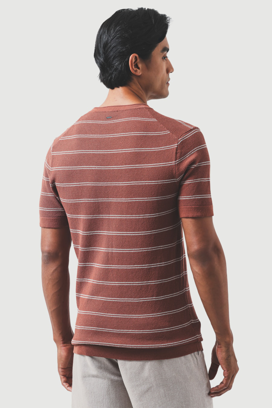 Tricot Manga Curta Listrado Piquet Canela — foto 4 de 6