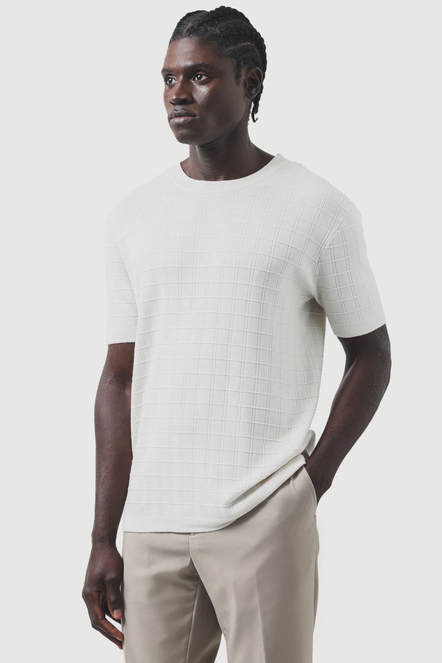 Tricot Manga Curta New Grid Off White — foto 1 de 10