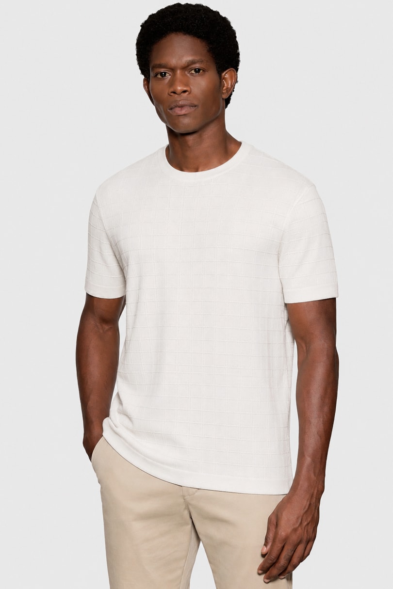 Tricot Manga Curta New Grid Off White