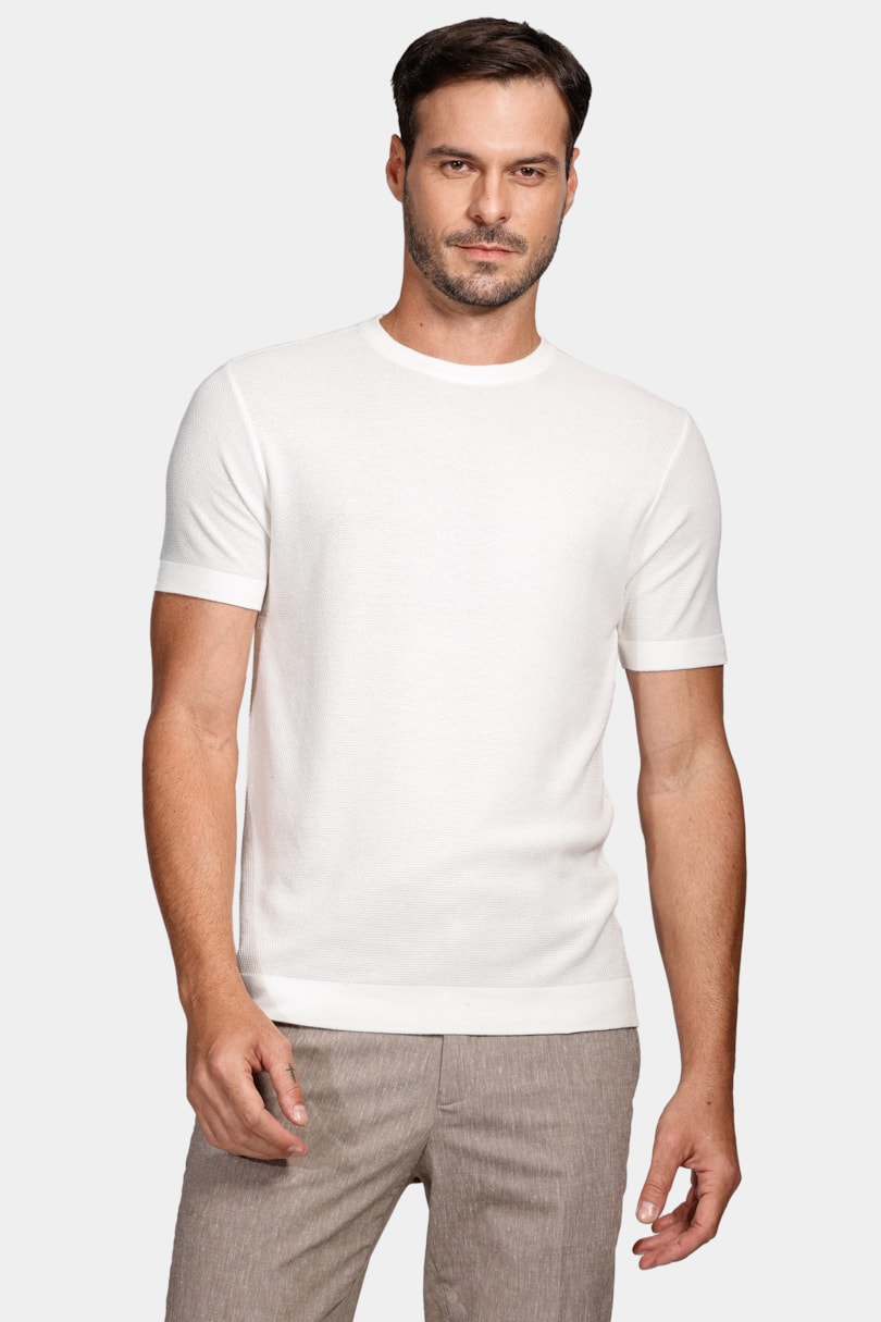 Tricot Manga Curta Ponto Pipoca Off White