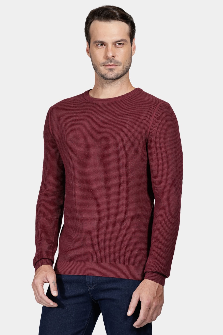 Tricot Manga Longa Botone Waffle Bordeaux — foto 1 de 5