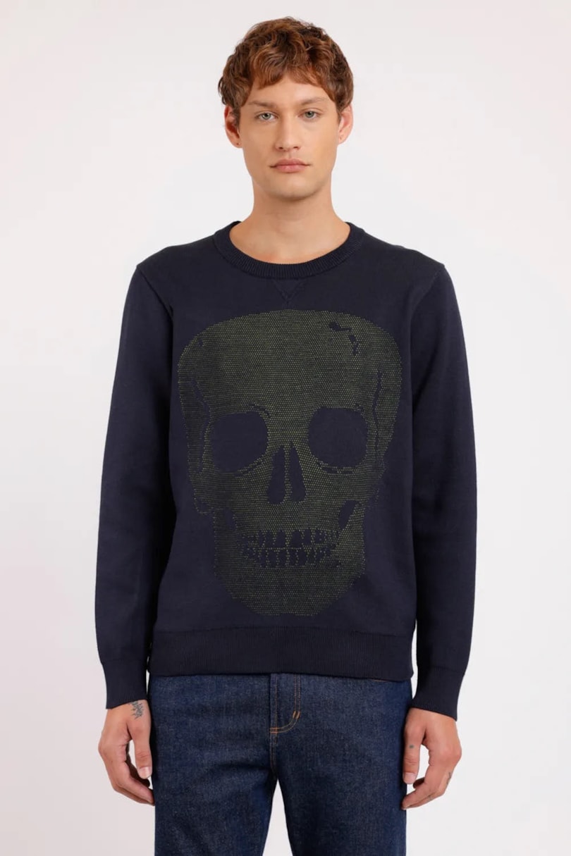 Tricot Manga Longa Caveira Herchcovitch Marinho