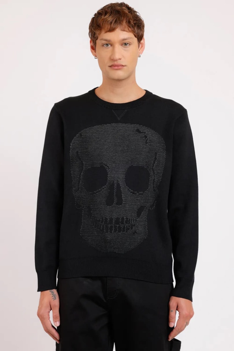 Tricot Manga Longa Caveira Herchcovitch Preto