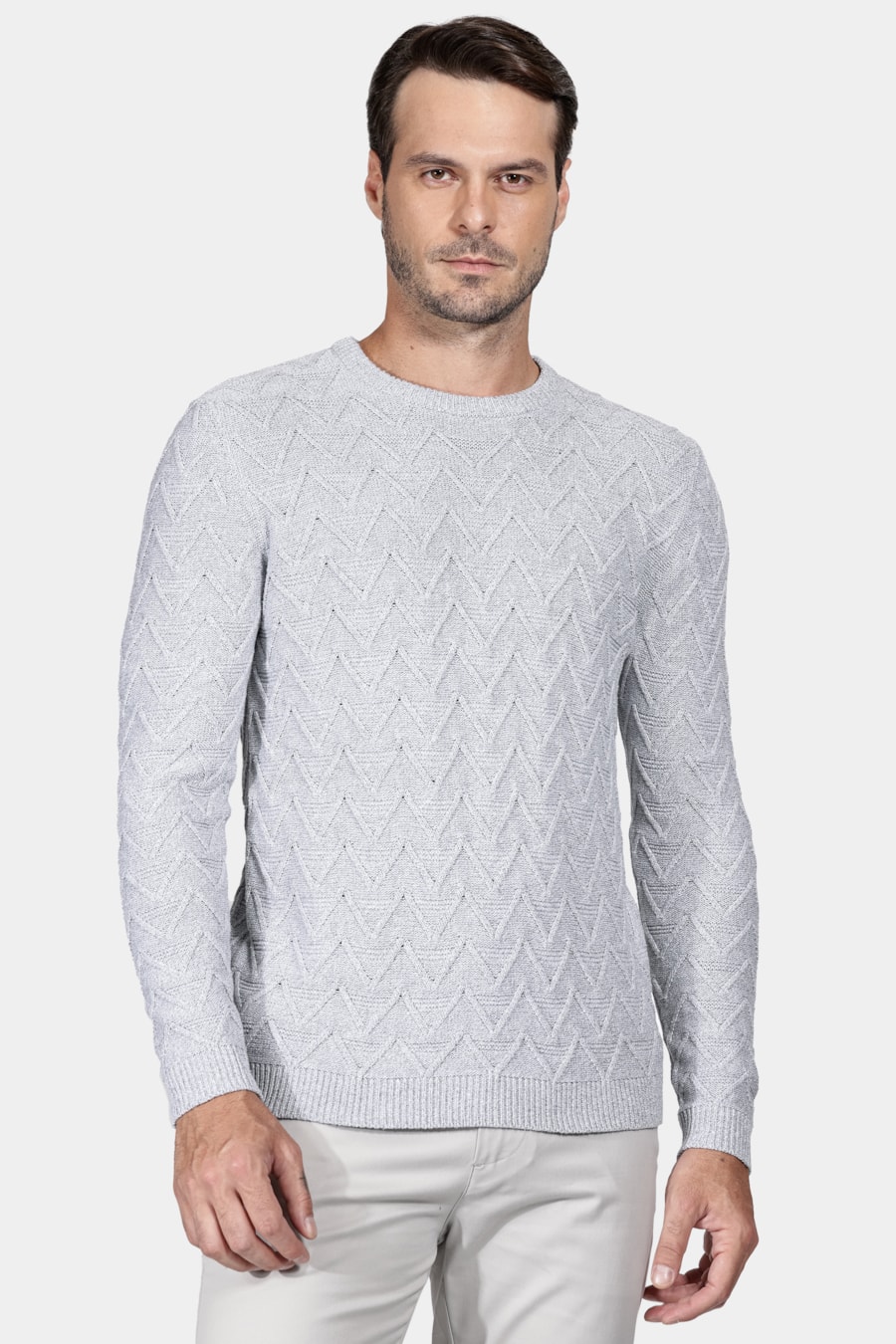 Tricot Manga Longa Full Jacquard Cinza — foto 1 de 5
