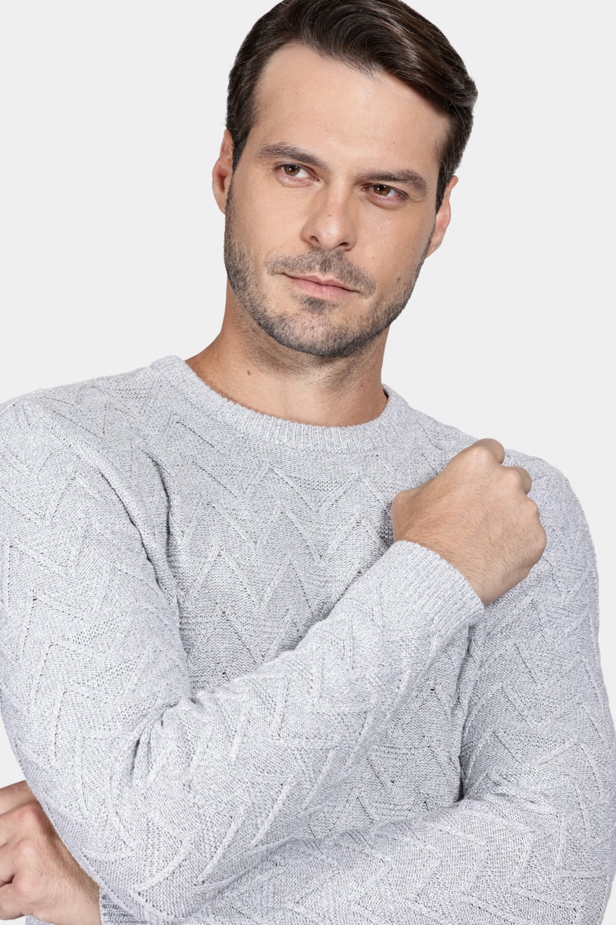 Tricot Manga Longa Full Jacquard Cinza — foto 3 de 5