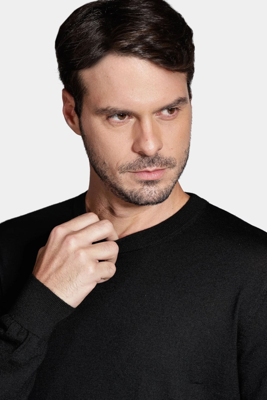 Tricot Manga Longa Gola Careca Lã Merino Preto — foto 3 de 5