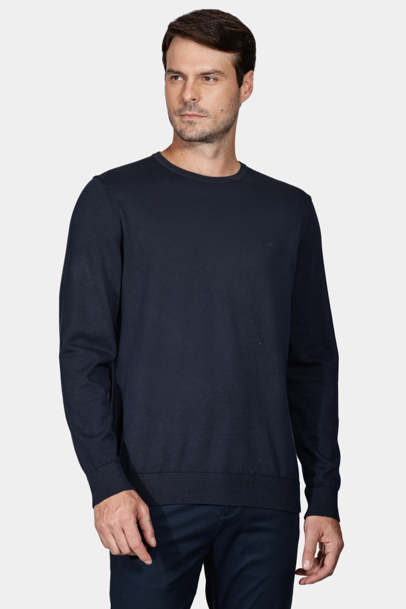 Tricot Manga Longa Gola Careca Marinho