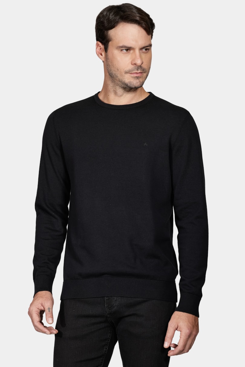Tricot Manga Longa Gola Careca Preto