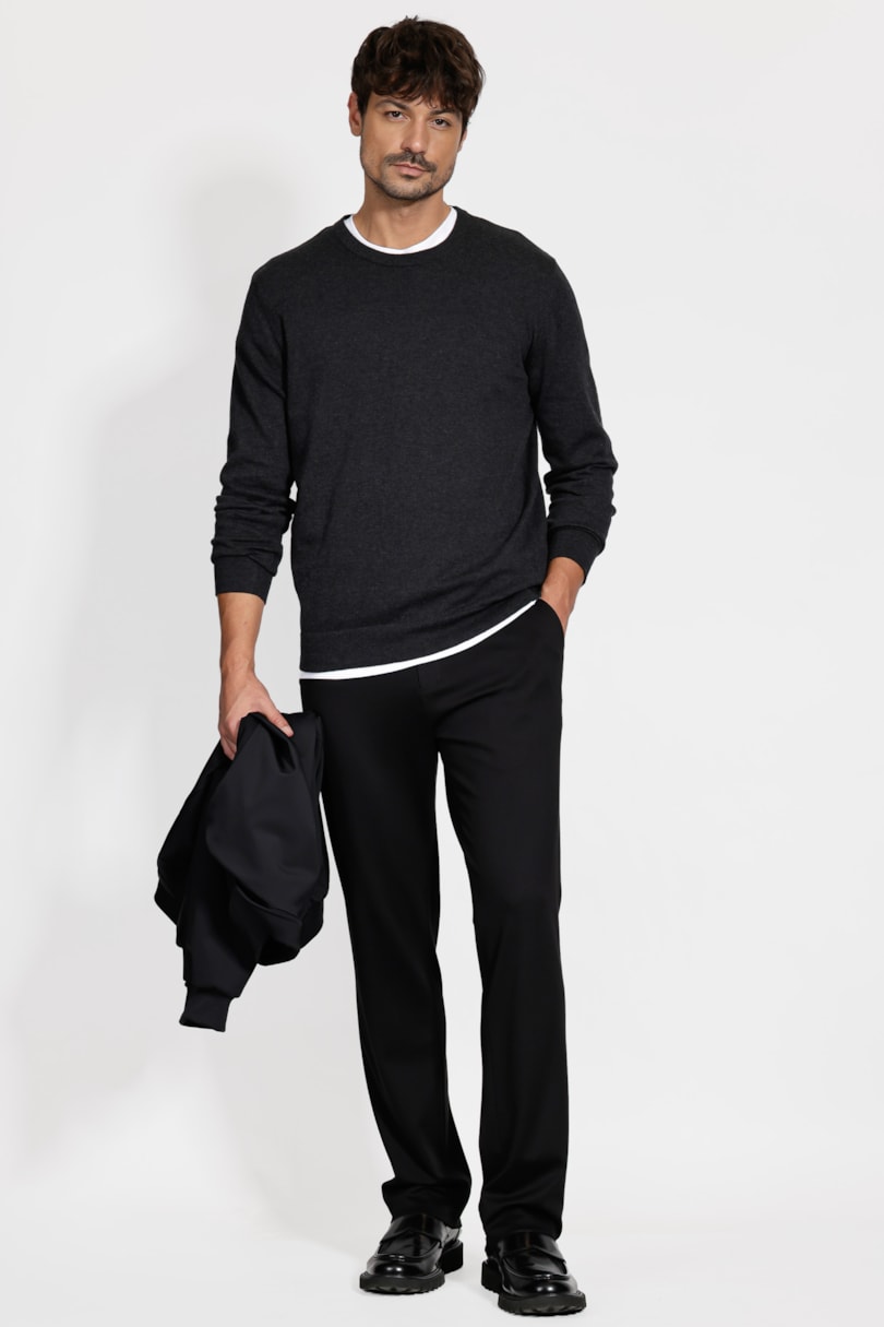 Tricot Manga Longa Gola Careca Preto Mescla