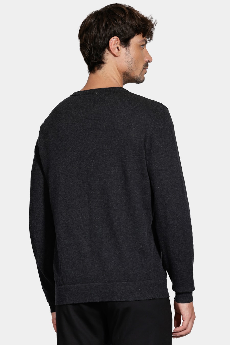 Tricot Manga Longa Gola Careca Preto Mescla — foto 4 de 5