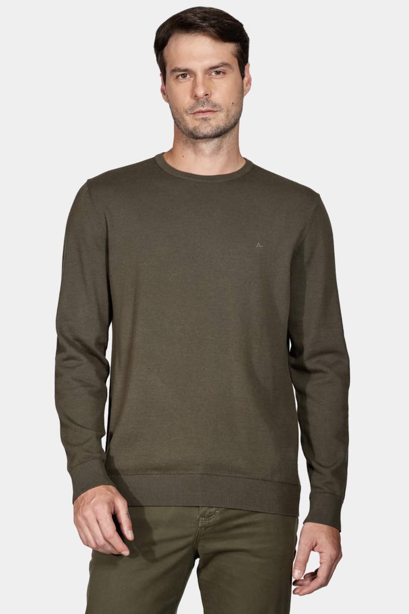 Tricot Manga Longa Gola Careca Verde Militar