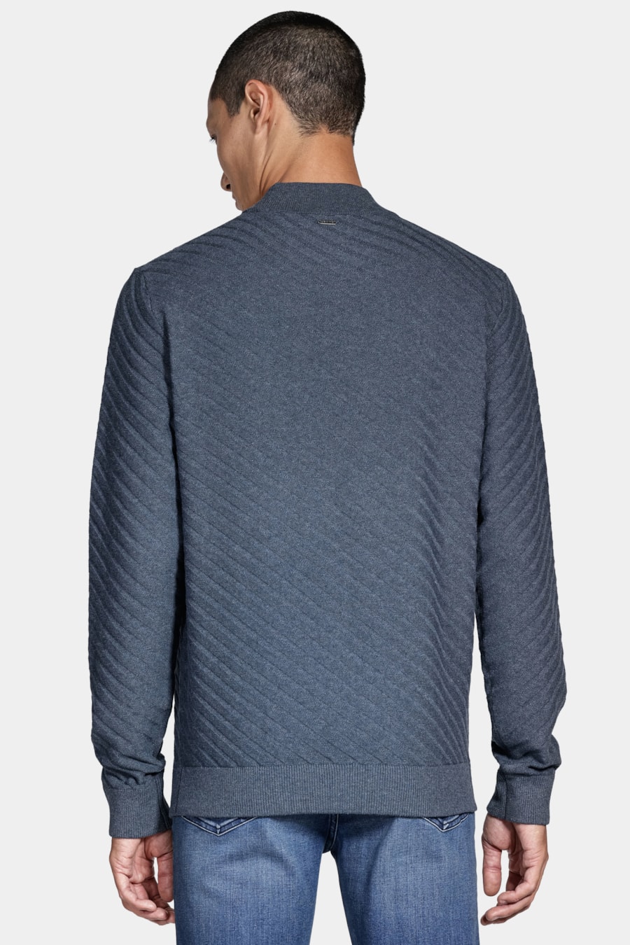 Tricot Manga Longa Gola Midi Listra Diagonal Azul — foto 4 de 6