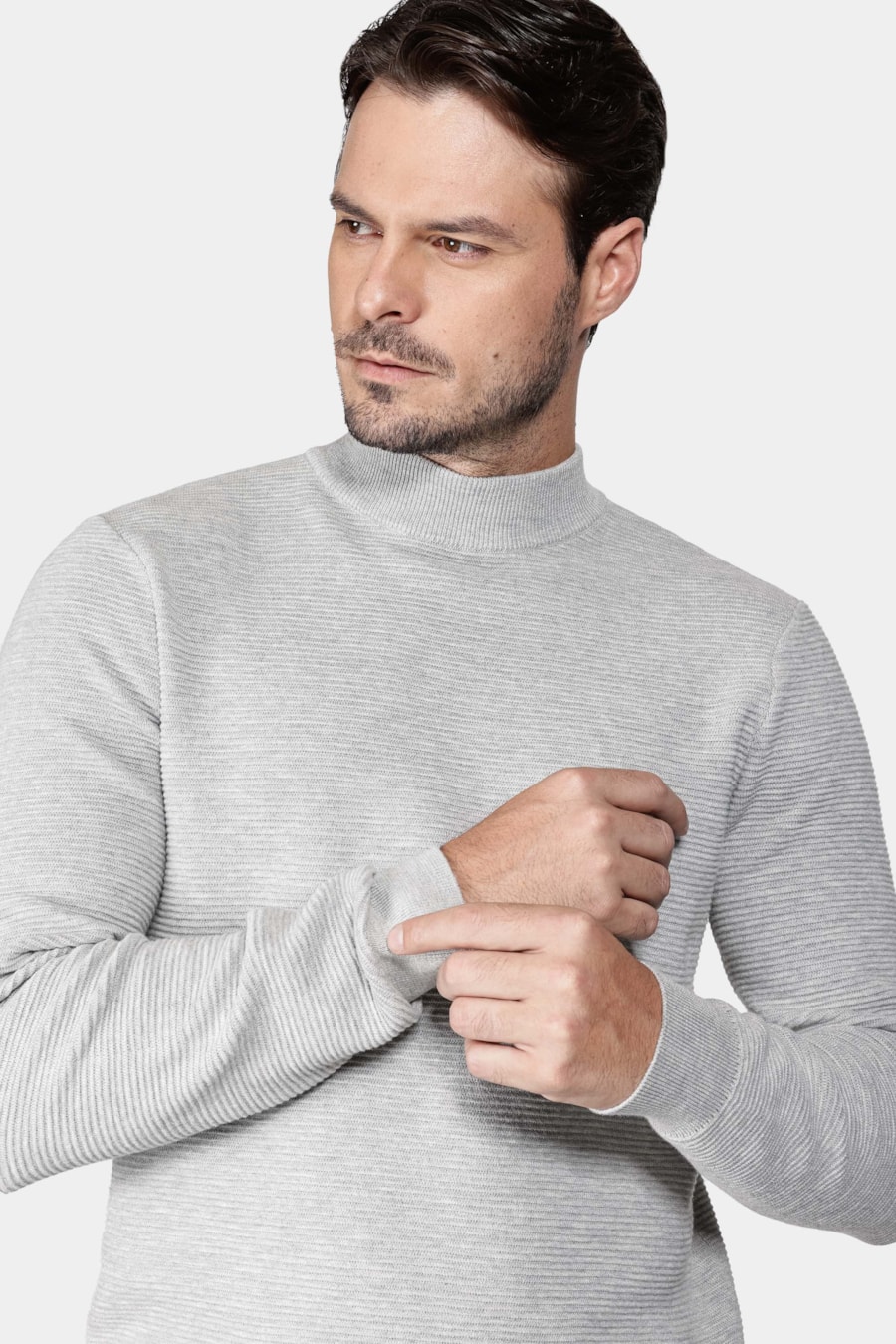 Tricot Manga Longa Gola Midi Nervuras Cinza Cimento — foto 3 de 4