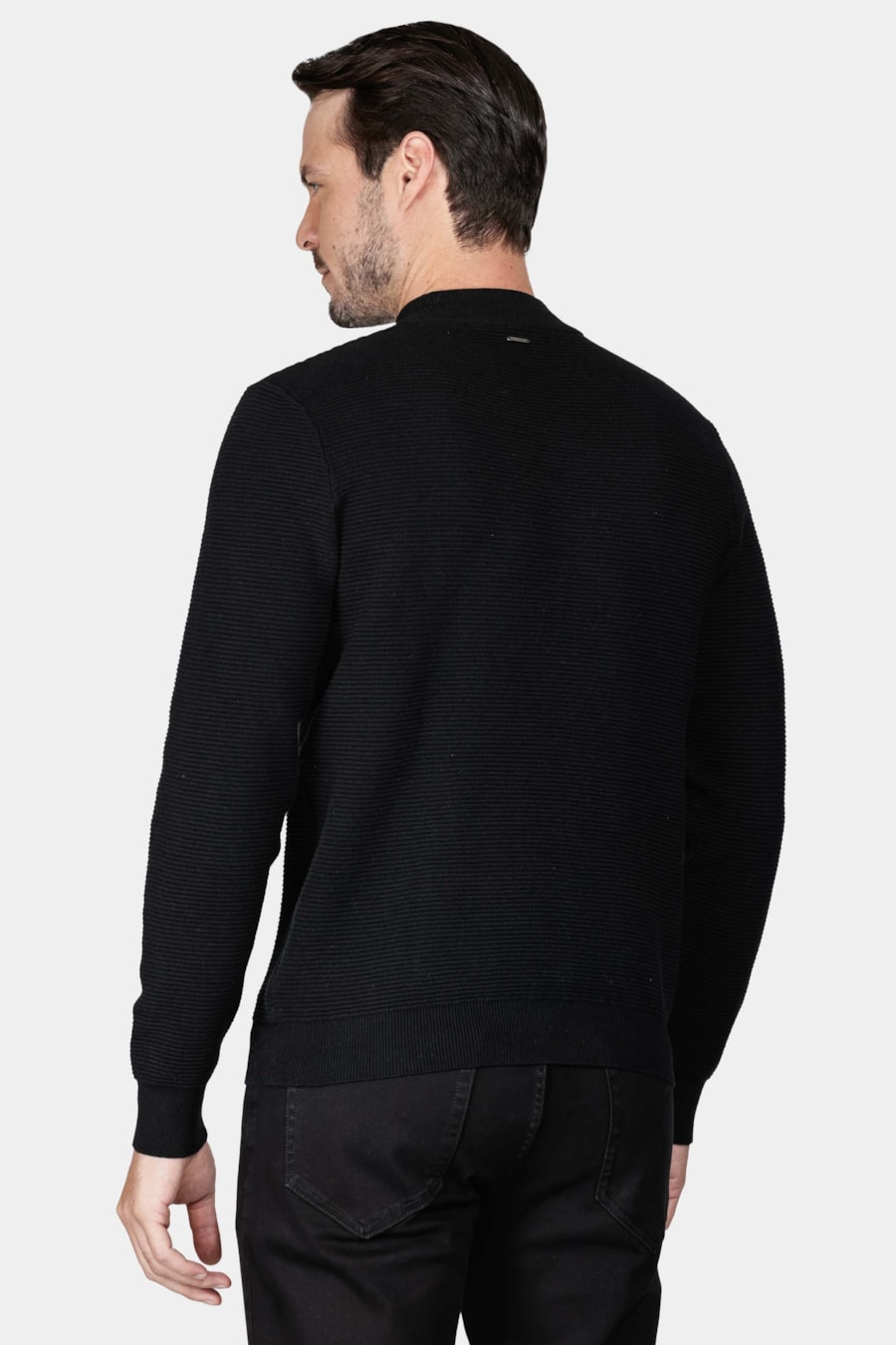 Tricot Manga Longa Gola Midi Nervuras Preto — foto 4 de 5