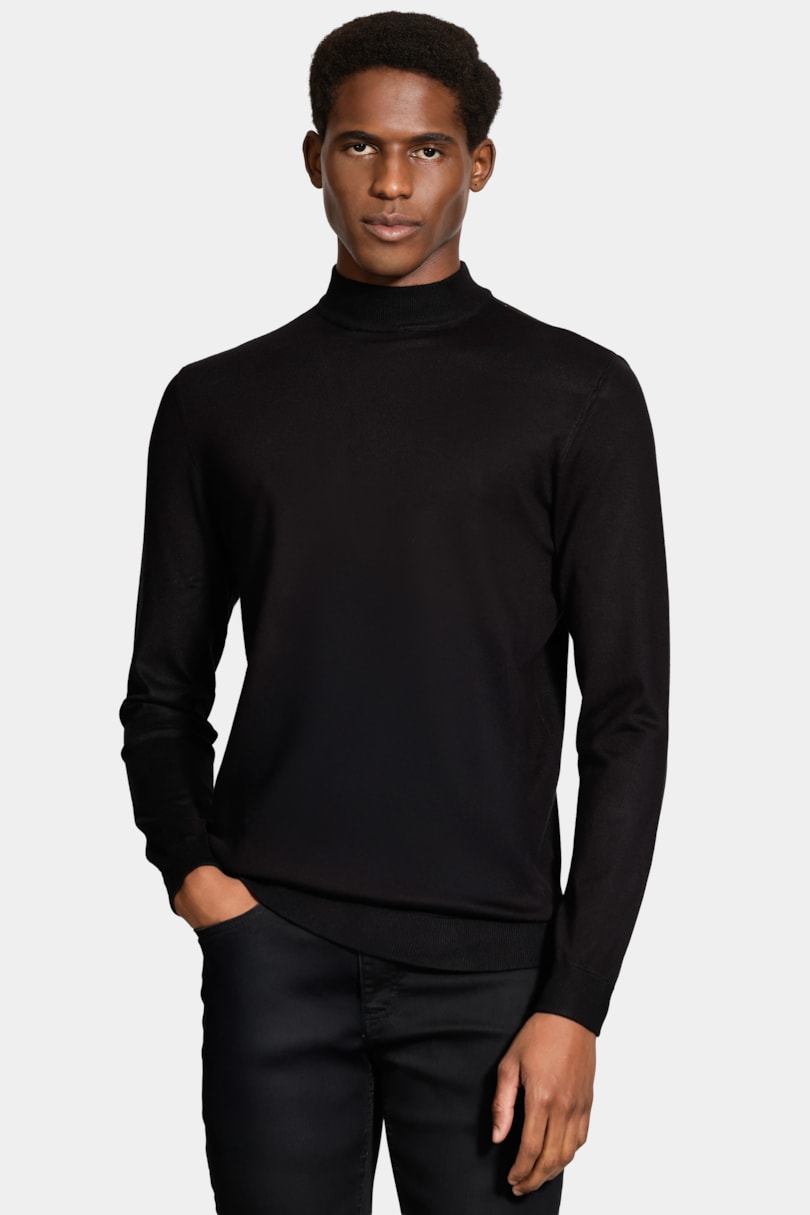 Tricot Manga Longa Gola Midi Viscose Preto