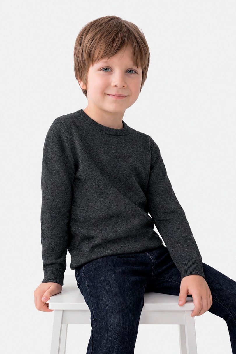 Tricot Manga Longa Infantil Gola Redonda Preto Mescla