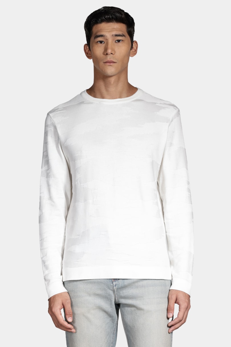 Tricot Manga Longa Jacquard Camuflado Off White