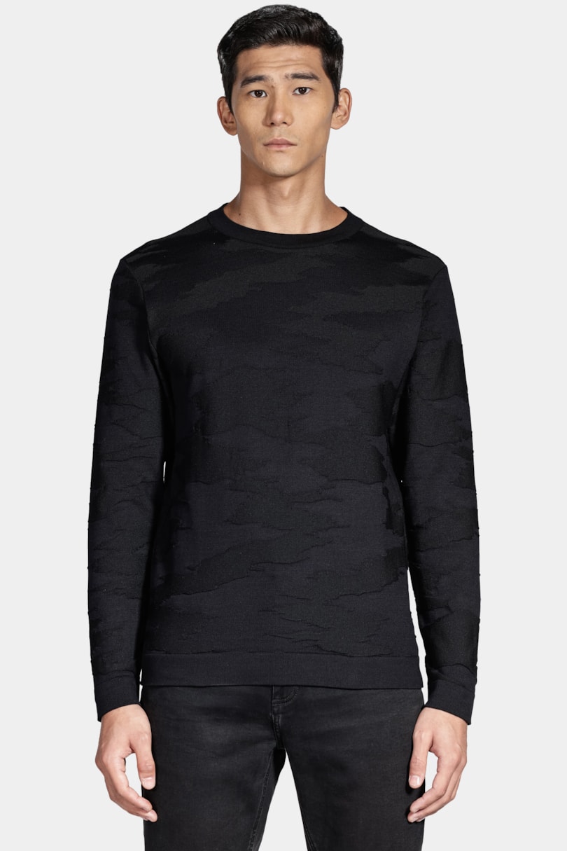 Tricot Manga Longa Jacquard Camuflado Preto