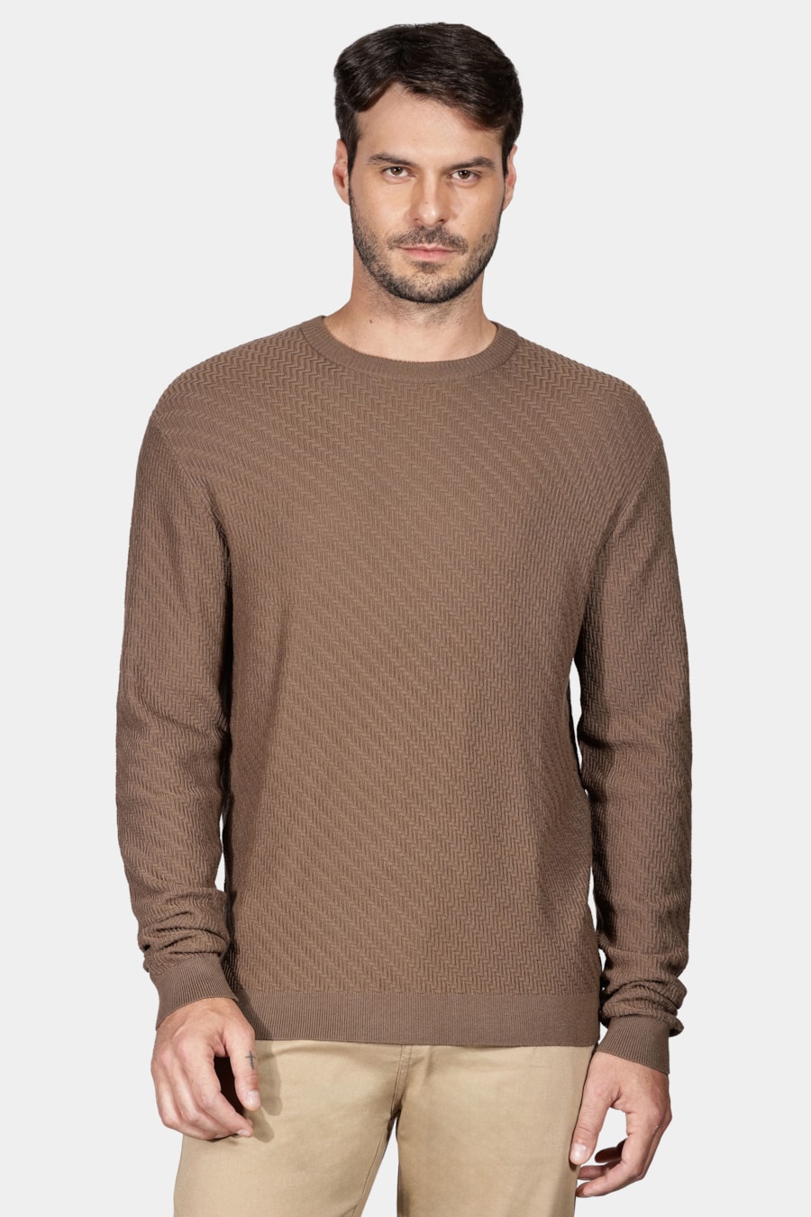 Tricot Manga Longa Jacquard Chevron Ocre — foto 1 de 5