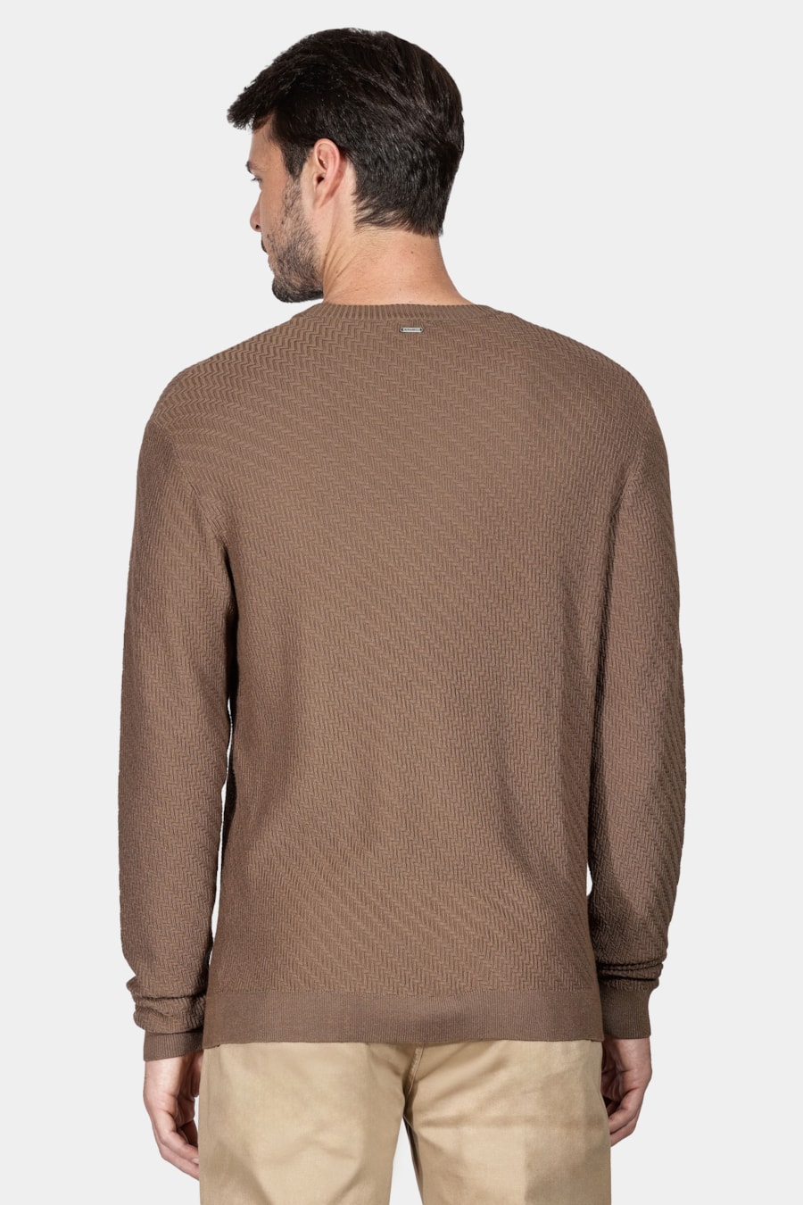 Tricot Manga Longa Jacquard Chevron Ocre — foto 4 de 5