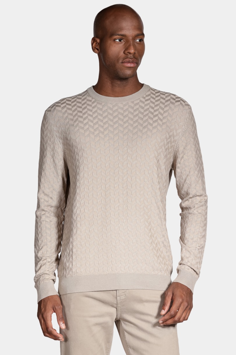 Tricot Manga Longa Jacquard Geométrico Cáqui