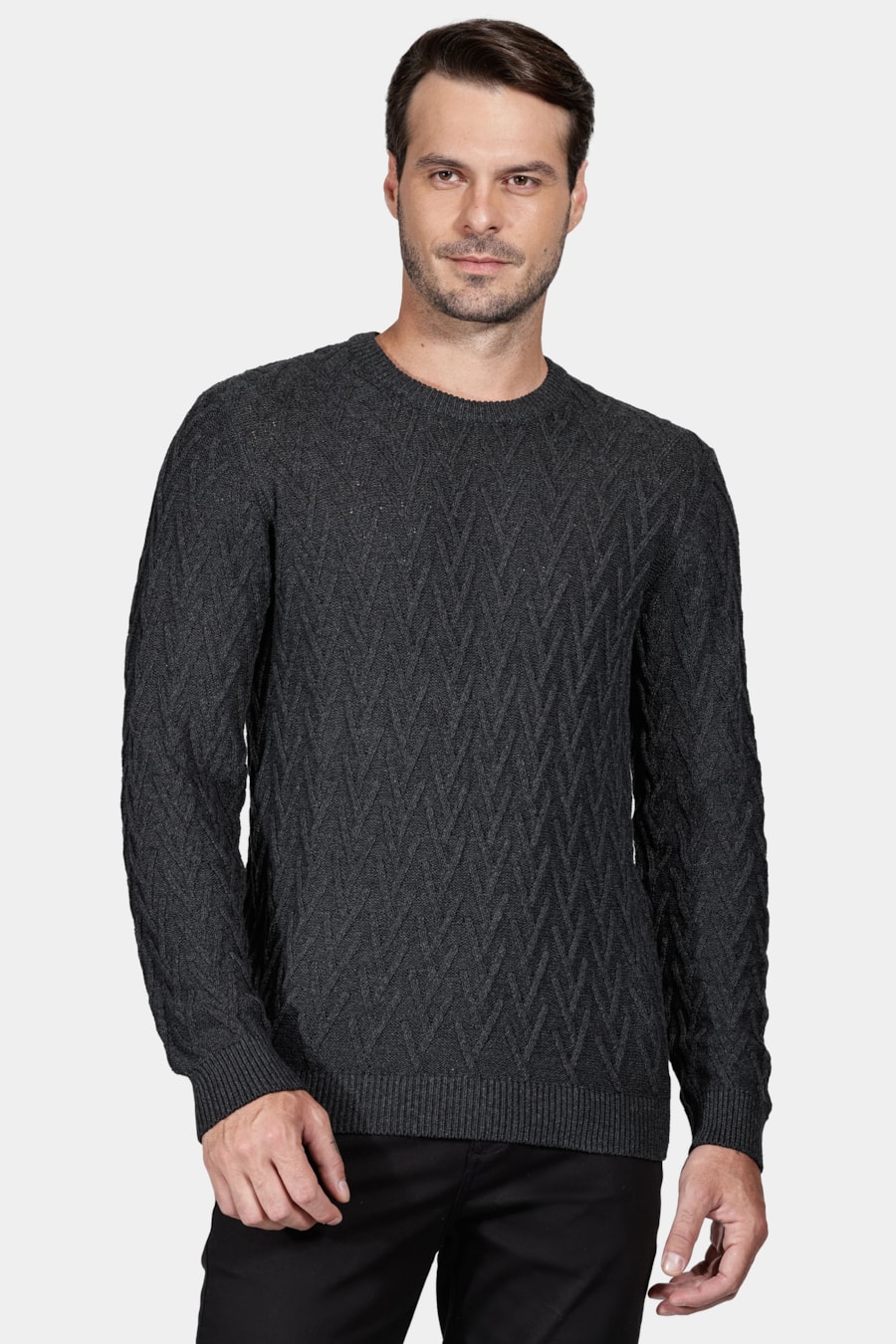 Tricot Manga Longa Jacquard Grafite — foto 1 de 5