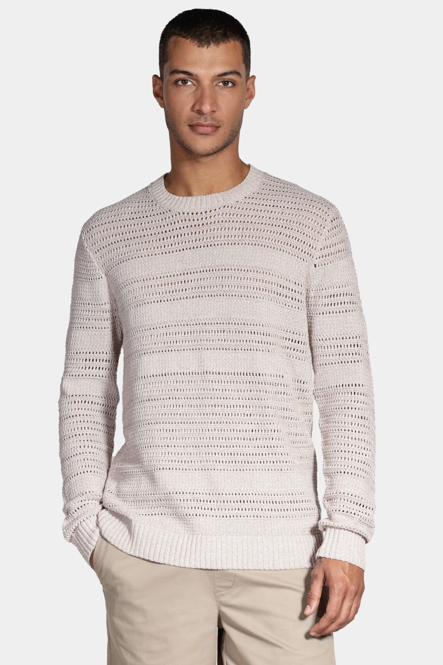 Tricot Manga Longa Jacquard Jogo de Pontos Areia — foto 1 de 6
