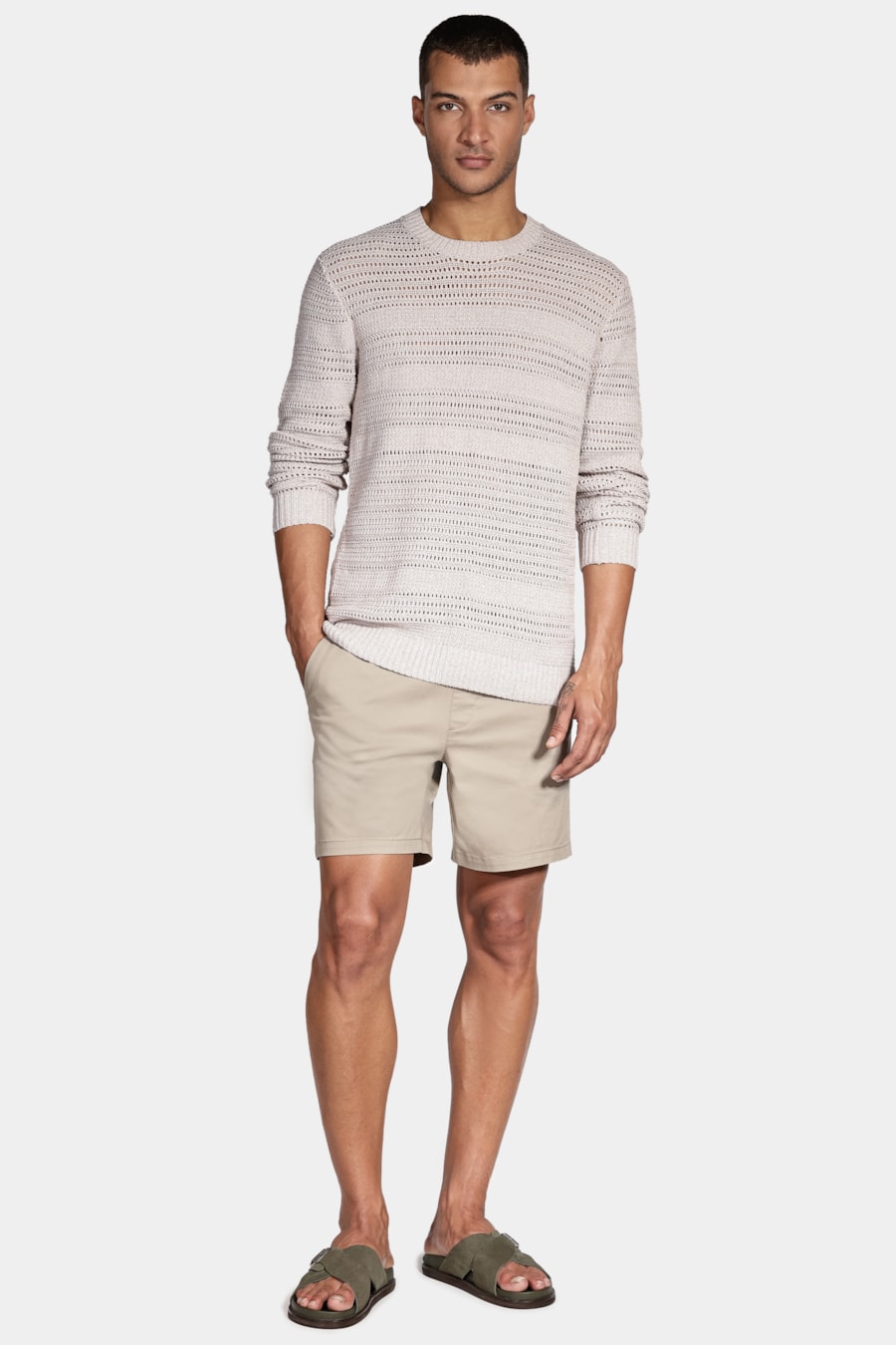 Tricot Manga Longa Jacquard Jogo de Pontos Areia — foto 2 de 6