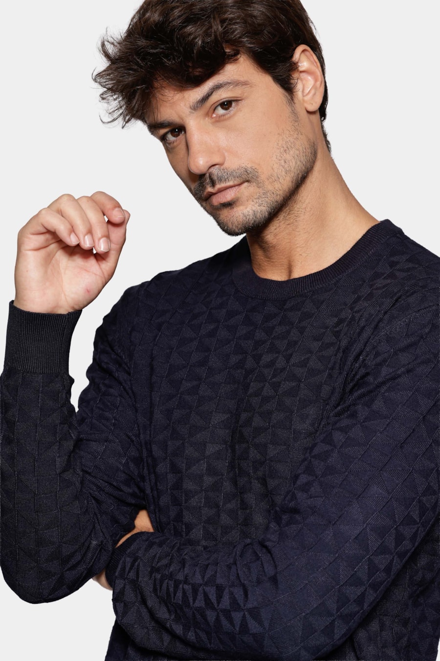Tricot Manga Longa Jacquard Losango Marinho — foto 3 de 5