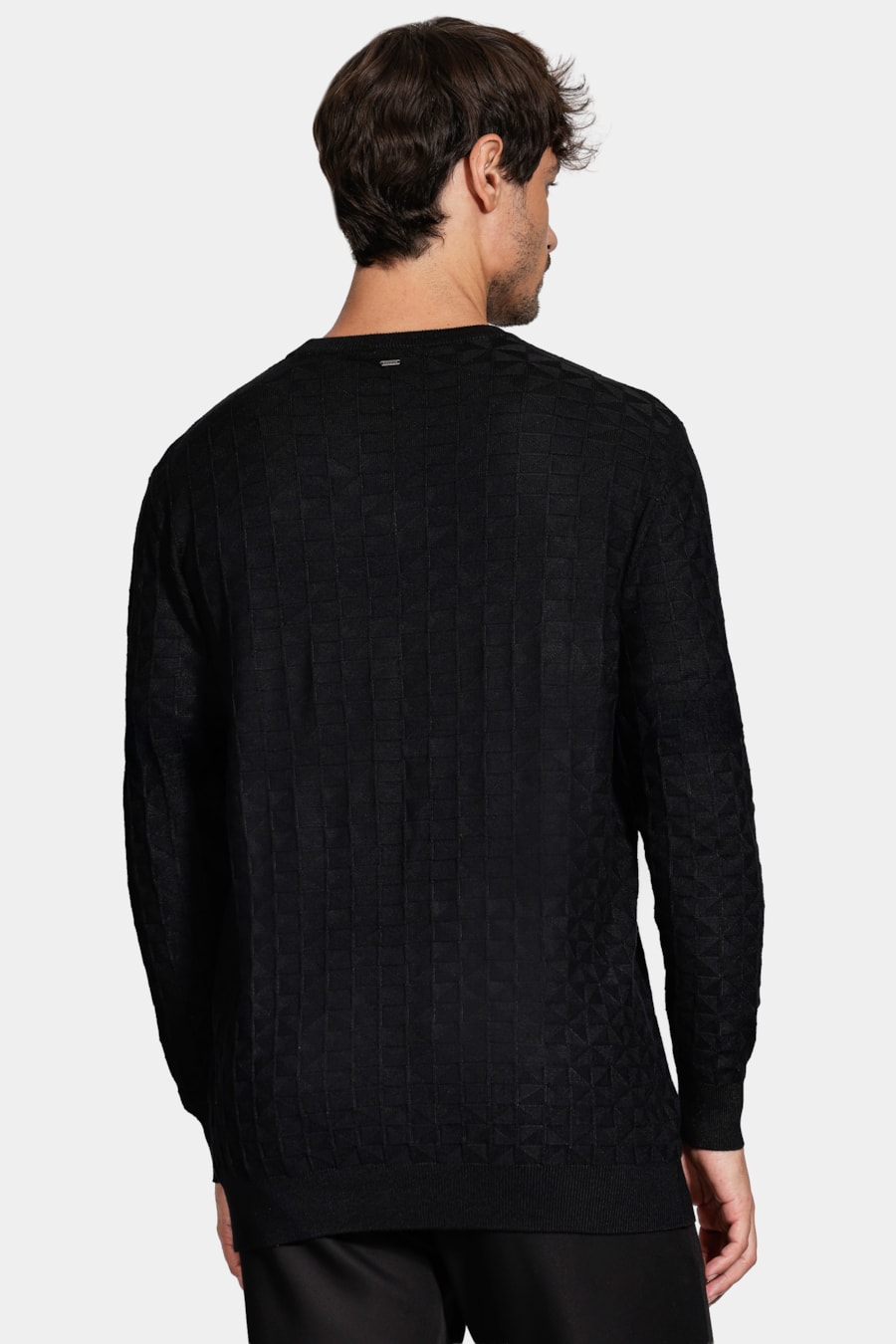 Tricot Manga Longa Jacquard Losango Preto — foto 4 de 6