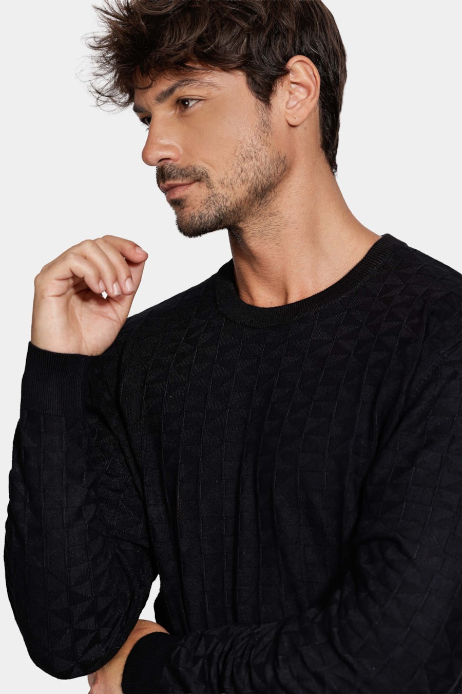 Tricot Manga Longa Jacquard Losango Preto — foto 3 de 6
